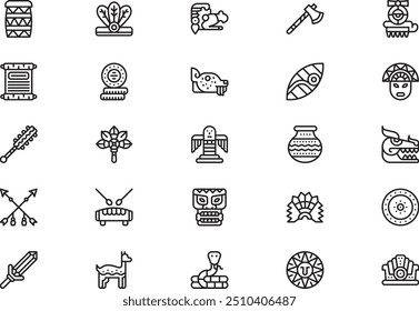 Aztec icons collection is a vector illustration with editable stroke.