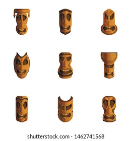 Aztec idol icon set. Cartoon set of 9 aztec idol vector icons for web design isolated on white background