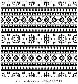 Aztec ikat ethnic seamless pattern design in black and white color. Ethnic Illustration vector