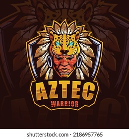 Aztec Indian American Warrior mascot sport logo design vector