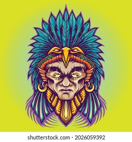 Aztec Indian American Warrior Vector illustrations for your work Logo, mascot merchandise t-shirt, stickers and Label designs, poster, greeting cards advertising business company or brands.