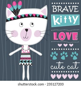 aztec indian brave cat vector illustration