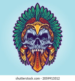 Aztec Indian Death Skull Tattoo Vector illustrations for your work Logo, mascot merchandise t-shirt, stickers and Label designs, poster, greeting cards advertising business company or brands.