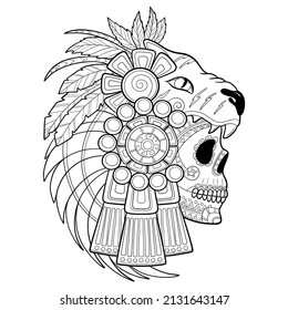 Aztec Indian Death Skull Tattoo Vector illustration
