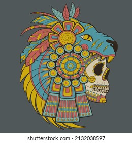 Aztec Indian Death Skull Tattoo Vector illustration