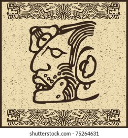Aztec Indian face on old brown background