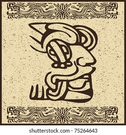 Aztec Indian face on old brown background