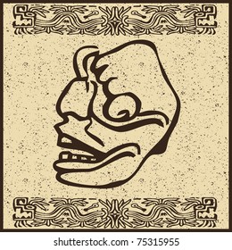 Aztec Indian face on old brown background