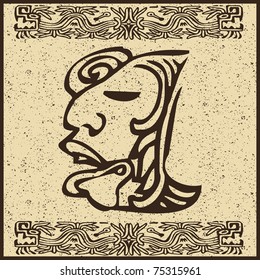Aztec Indian face on old brown background