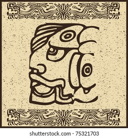 Aztec Indian face on old brown background