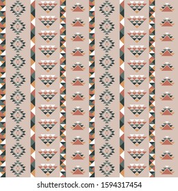 Aztec Inspired, Native Triangle Repeating Pattern in Light Brown and Orange