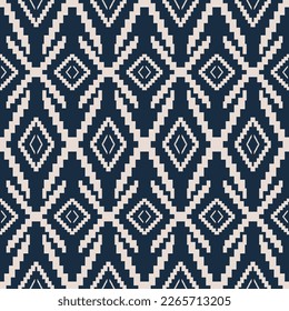 Aztec Kilim blue-white pattern. Vector aztec Kilim geometric square diamond shape seamless pattern background. Southwest geometric pattern use for fabric, home decoration elements, upholstery, wrap.