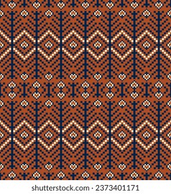 Patrón geométrico tradicional azteca kilim. Forma floral geométrica de bordado vectorial, patrón sin fisuras. Patrón étnico colorido de píxeles para tela, textil, elementos de decoración doméstica, tapicería, etc.