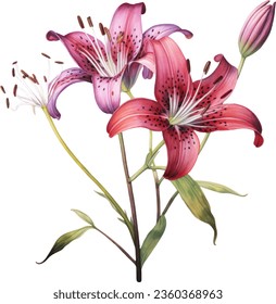 Aztec Lily  Watercolor floral arrangements with beautiful prekelia formosissima flower, Watercolor floral bouquet.