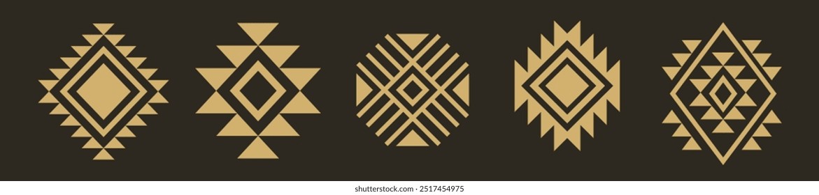 Patrón de logotipo azteca bordado emblema oro