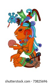 aztec looking at entrails on white background
