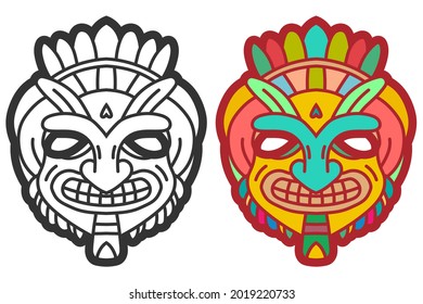 Aztec mask vector cartoon set isolated on a white background.