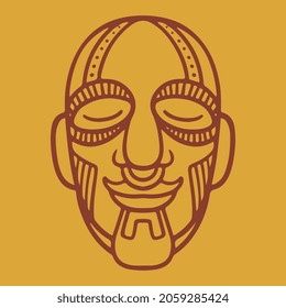 Aztec mask vector icons. Cartoon traditional religious maya ancient face. Traditional symbols of indigenous people, African tribes. Colorful flat vector illustration.