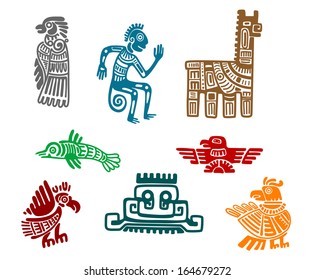 Aztec and maya ancient drawing art isolated on white background