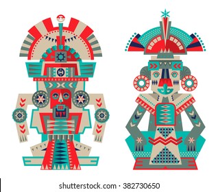 Aztec and Maya Ceremonial Sculptures. Vector illustration