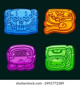 Aztec Maya civilization- Akbal, face, Mayan Glyph, hieroglyphs of the Maya calendar. Stone symbols for your 2D game or slots games