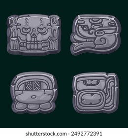 Aztec Maya civilization- Akbal, face, Mayan Glyph, hieroglyphs of the Maya calendar. Stone symbols for your 2D game or slots games