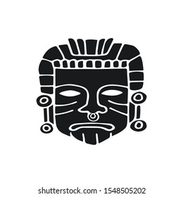 Aztec, Maya Or Inca Traditional Masks. Hand Drawn Vector Illustration. Black Silhouette Isolated On White.