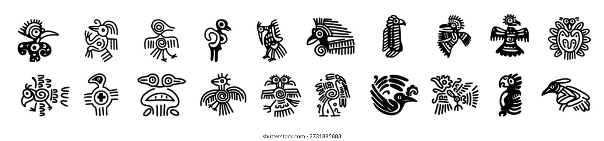 Conjunto de elementos de pájaro maya azteca