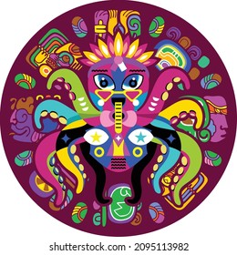 Aztec Mayan Mexican America Ethnic Style with Octopus Vector Popart Design