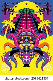 Diseño de vectores de afiches mexicanos mayas aztecas