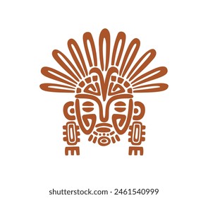 Aztec and Mayan totem mask, tribal symbol of Maya and Inca chief, vector ethnic tattoo. Ancient Mexican, Aztec and Mayan historic symbol of tribe chief warrior or religious deity in ritual mask