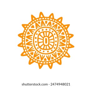 Aztec and Mayan totem of sun, tribal symbol of Maya and Inca, vector ethnic tattoo. Ancient Mexican, Aztec and Mayan historic culture and ritual symbol of sacred sun with line pattern ornament