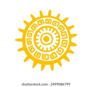 Aztec or Mayan totem symbol of sun, Maya and Inca ancient tribal vector icon. Mexican culture and art of native Mayan and ethnic Aztec totem symbol of sacred sun for tribal tattoo ornament