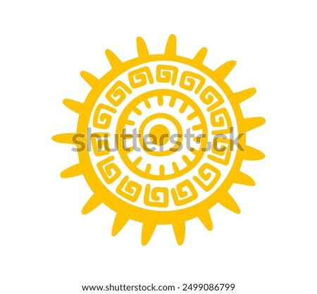 Aztec or Mayan totem symbol of sun, Maya and Inca ancient tribal vector icon. Mexican culture and art of native Mayan and ethnic Aztec totem symbol of sacred sun for tribal tattoo ornament