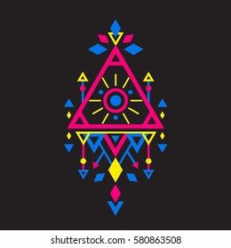 Aztec mexican ornament. Vector geometric alchemy print. Bohemian ethnic ornament. Sacred geometry, esoteric or mystic shapes and symbols. Magic tribal vector illustration