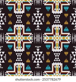 Aztec Native American geometric pattern. Vector colorful aztec southwestern geometric shape seamless pattern. Ethnic geometric pattern use for fabric, textile, home decoration elements, upholstery.
