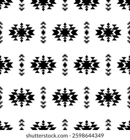 Aztec Native American Navajo tribal ethnic Mexican Southwest boho indian texture ornament geometric seamless pattern fabric black and white design vector for textile printing blanket rug carpet decor
