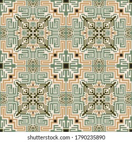 Aztec native american seamless pattern vector design. Geometric embroidery background. Boho decor ornament. Folk inca repeating rapport. Textile print seamless pattern.