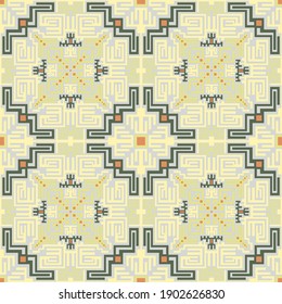 Aztec native american seamless pattern vector design. Geometric embroidery background. Trendy decor ornament. Folk colombian repeating rapport. Fabric print seamless pattern.