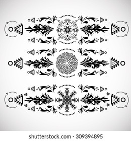 Aztec Navajo Black Border Set . Hipster Style Design. Vector Illustration.