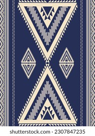 Patrón geométrico azteca Navajo azul-blanco. Forma geométrica de la etnia vectorial del suroeste sin fisuras. Uso de patrones étnicos para alfombras, alfombras, tapicería, estera, cojín, papel pintado, borde textil, corredor de mesa