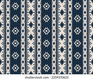 Aztec Navajo blue-white pattern. Vector aztec Navajo geometric shape seamless pattern background. Geometric southwest pattern use for fabric, textile, home decoration elements, upholstery, wrapping.