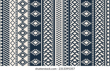 Aztec Navajo blue-white pattern.Geometric tribal vector seamless pattern. Native American ornament. Ethnic South Western decor style. Boho geometric ornament. Mexican blanket, rug. Woven carpet 