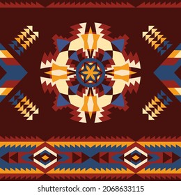 Patrón azteca, sin soldadura geométrica Navajo. Impresión del suroeste nativo americano. Papel pintado de diseño étnico, tela, cubierta, textil, alfombra, manta.