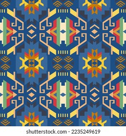 Aztec, Navajo geometrisches nahtloses Muster. Indianeramerikaner Südwestdruck. Ethnische Tapete, Stoff, Deckel, Textil, Teppich, Decke.