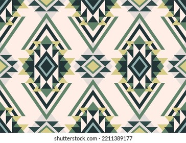 Aztec, navajo green seamless pattern. Tribal geometric print. Ethnic design wallpaper, fabric, cover, textile, rug, blanket.