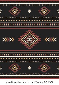 Aztec Navajo tribal Native American geometric seamless pattern. Colorful ethnic design for fabric, textile, blanket, rug, carpet, and fashion.