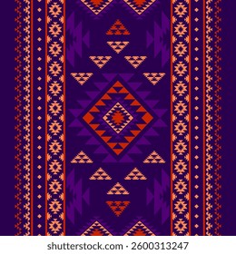 Aztec Navajo tribal Native American geometric seamless pattern. Colorful ethnic design for fabric, textile, blanket, rug, carpet, and fashion.