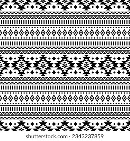 Aztec and Navajo tribal vector illustration. Seamless ethnic pattern design for textile and fabric print. Black and white colors.