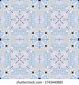 Aztec north american seamless pattern vector design. Geometric embroidery background. Retro decor ornament. Folk inca repeating rapport. Cloth print seamless pattern.
